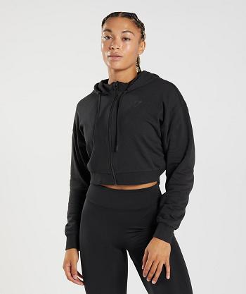 Dámské Mikiny S Kapucí Gymshark Gs Power Cropped Zip Černé | CZ 3574NWY